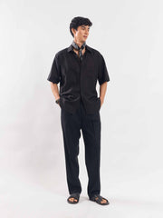 Black Half Sleeve Linen Shirt